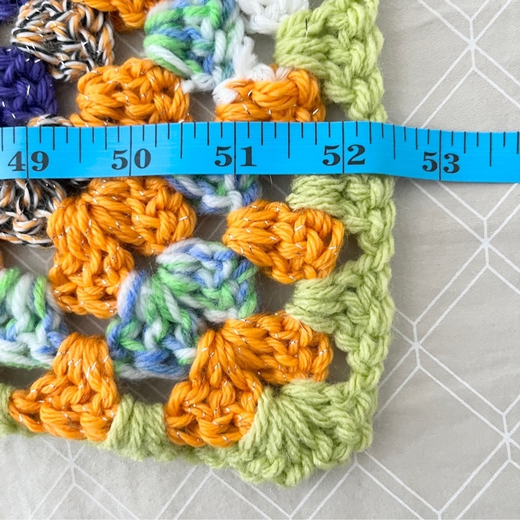 Vintage Granny Square Crocheted Afghan Multicolored Boho Throw Blanket Handmade