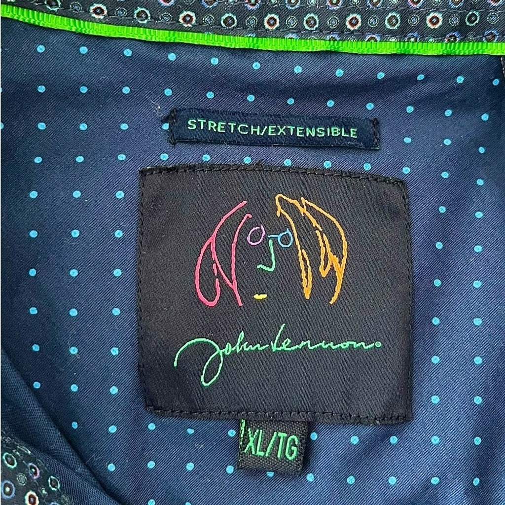 John Lennon by English Laundry Limited Edition Blue Dotted Long Sleeves Button Down Shirt, XL