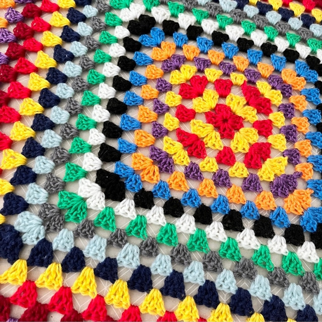 Vintage Granny Square Crocheted Afghan Multicolored Boho Throw Blanket Handmade
