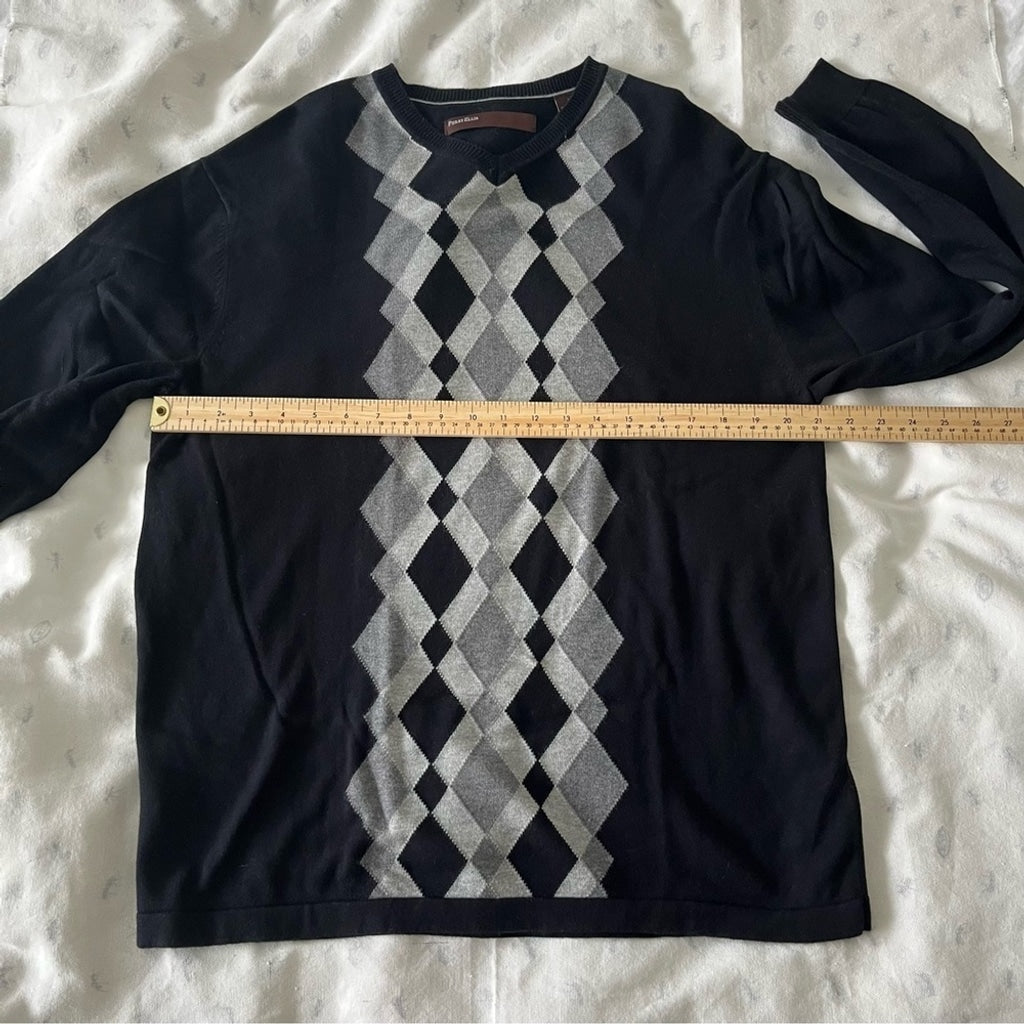 Perry Ellis Retro Argyle Sweater-Black-Men Large