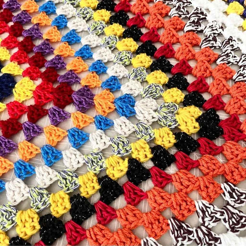 Vintage Granny Square Crocheted Afghan Multicolored Boho Throw Blanket Handmade