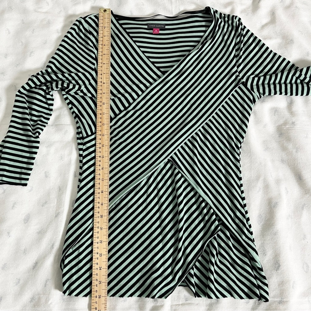 Vince Camuto Striped Bandage Inspired Crossover Top - Light Green & Black - Size Medium