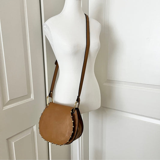 Cynthia Rowley Tabitha Cross Body Studded Saddle Bag - Tan Leather